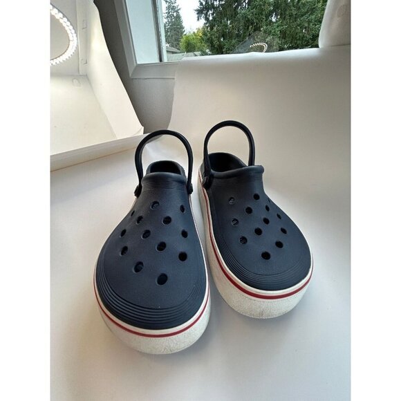 Crocs Crocband Platform Clogs Womens 9 / Mens 7 Blue w/white and Red Stripe - Picture 2 of 8